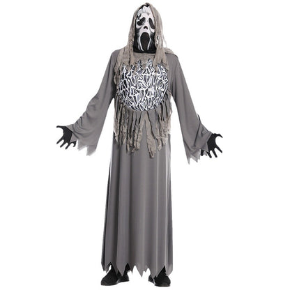 Grey horror chain ghost costume for Halloween party cosplay stage performance