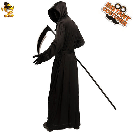 Black Demon Halloween Costume for Men with Scythe Cosplay Outfit Grim Reaper Stage Performance Costume