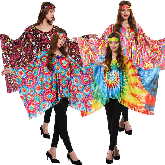 Vintage Hippie Cape for Women 70s Costume for Cosplay Halloween and Parties