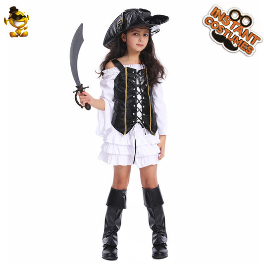 Costume de pirate pour fille, tenue de fête cosplay d'Halloween, tenue de jeu de rôle pour enfants