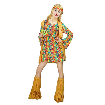 Disfraz de hippie para mujer, estilo vintage de los años 60, para cosplay, fiesta de Halloween.