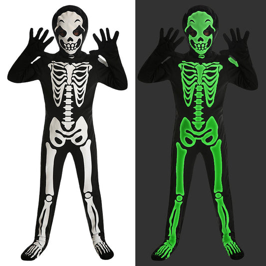 Halloween kids skeleton costume white ghost jumpsuit for cosplay and party