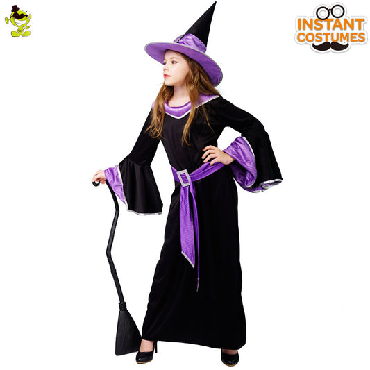 kids witch costume for Halloween purple girls cosplay dress party outfit