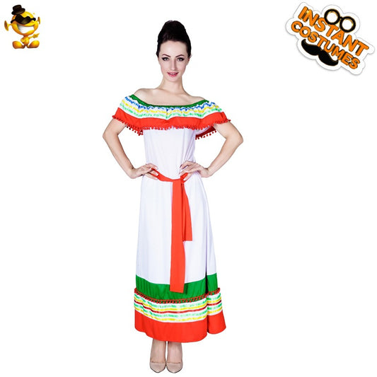 Robe folklorique mexicaine pour femme, costume d'Halloween, cosplay, performance sur scène