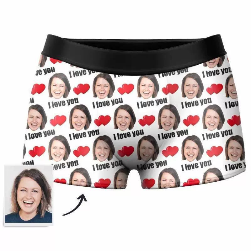 Custom Photo Boxer, Heart-Shaped Face Underwear - Men