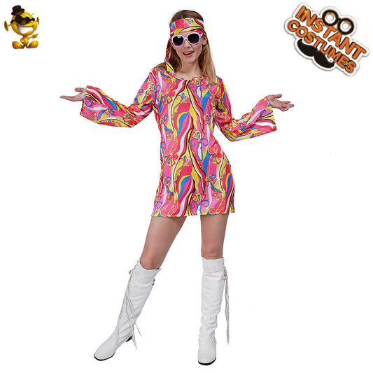 Hippie Costume for Women 60s Rock Party Outfit Cosplay Dress Halloween Costume