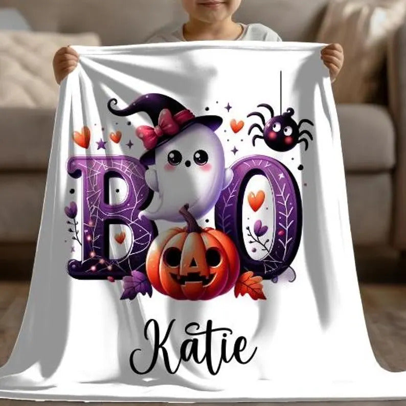Personalized Name halloween blanket for kids spooky blanket img 1