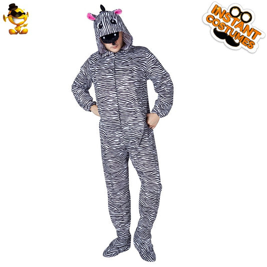 Funny Zebra Onesie Costume for Men Halloween Animal Party Stage Performance Cosplay