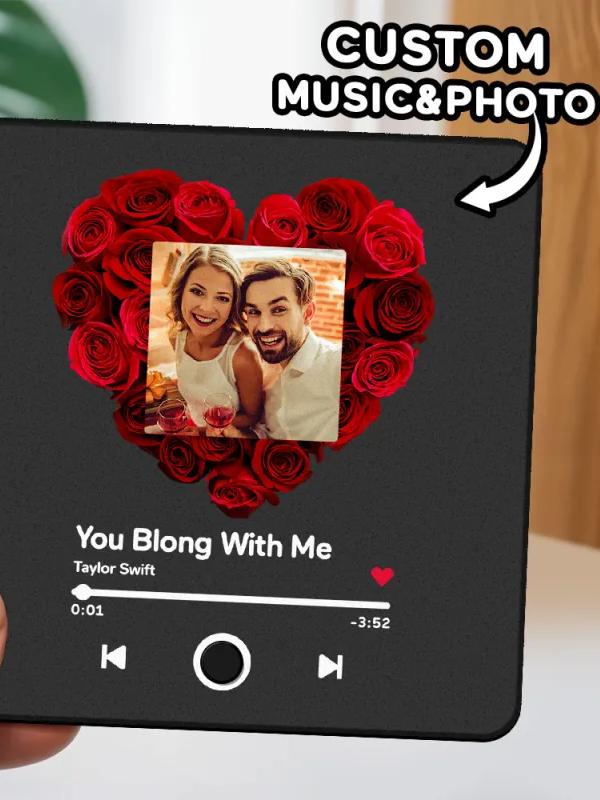 Customized Photo Rose Heart Music Fridge Magnet img 1