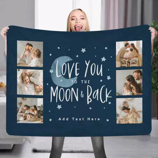 Custom 6 Photos&Text Fleece Blankets Love You to the Moon img 1