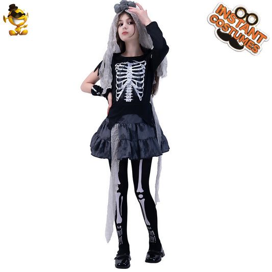 Halloween girls skeleton dress for cosplay costume party and stage performance