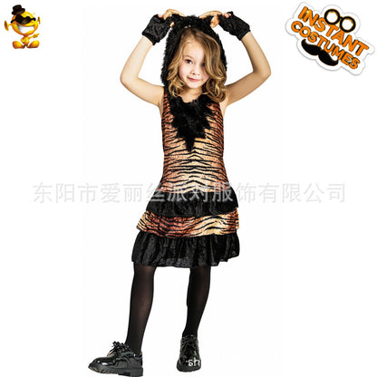 kids stage performance costume tiger dress for girls Halloween carnival party outfit