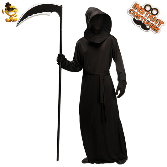 Black Demon Halloween Costume for Men with Scythe Cosplay Outfit Stage Performance Reaper Costume