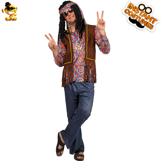 Ensemble de costumes hippies des années 70 pour adultes, cosplay, jeu de rôle, carnaval, fête