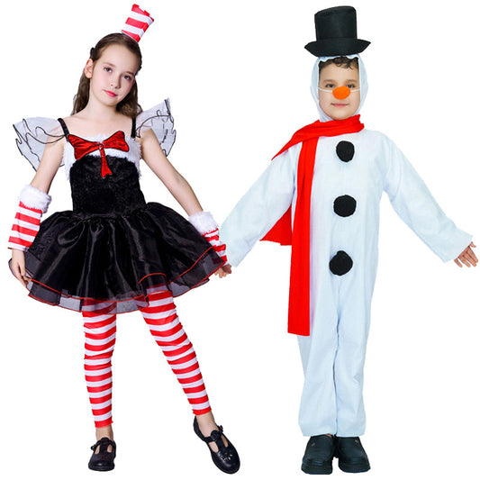 Christmas Kids Costume White Snowman Owl Cape Elf Cosplay Outfit Stage Performance