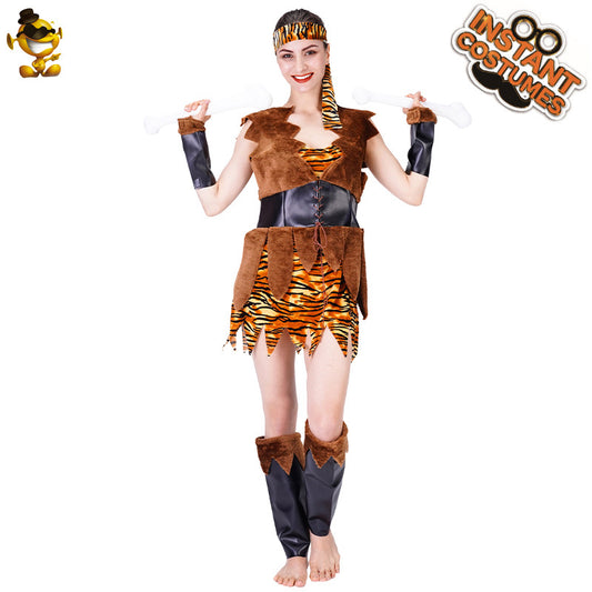 Caveman Costume for Women Primitive Outfit Wild Party Cosplay Leopard Print Role Play Set