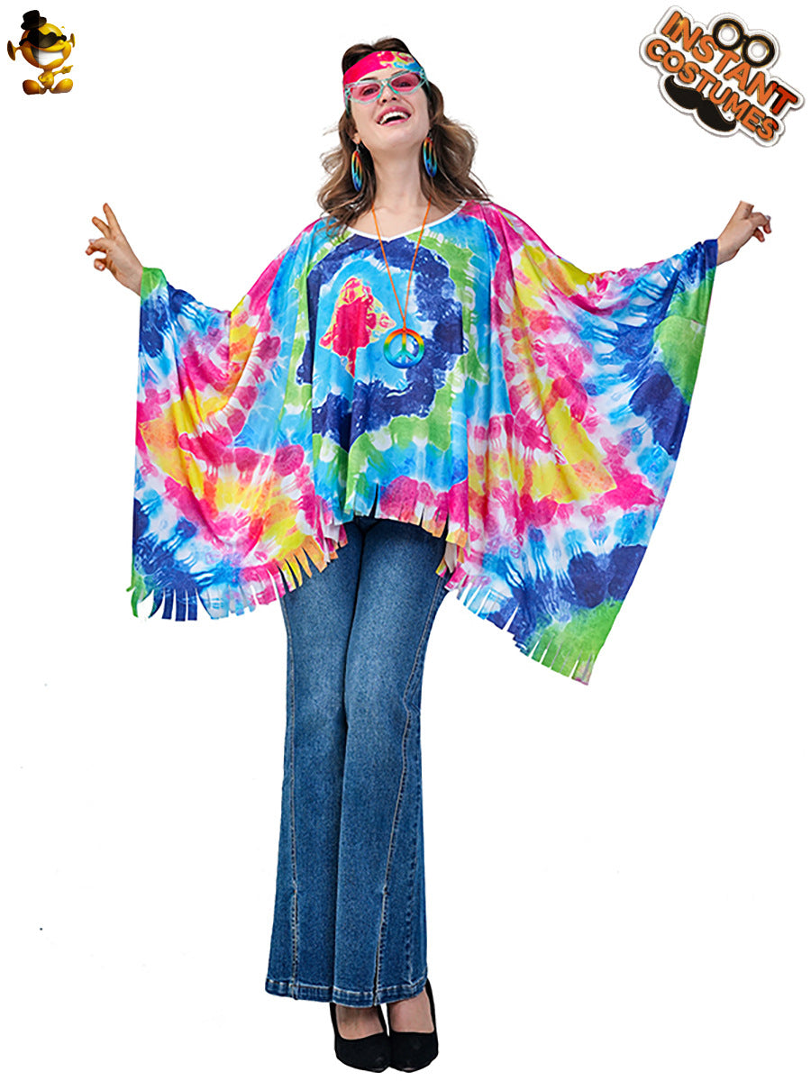 Hippie Cape for Women Vintage Halloween Costume Cosplay Party Outfit