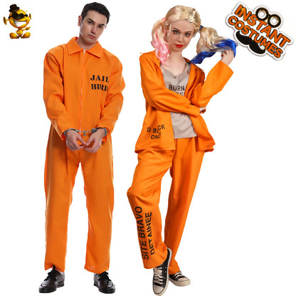 Orange prisoner costume for couples, Halloween cosplay jumpsuit, unisex adult party outfit