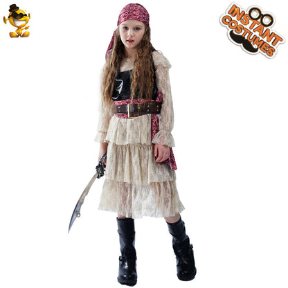 girls lace pirate dress for Halloween cosplay costume and stage performance