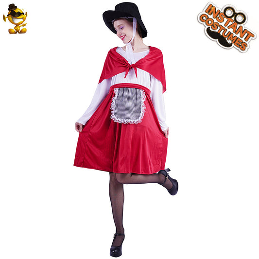 red and white vintage maid dress for women Halloween cosplay costume long sleeve apron dress
