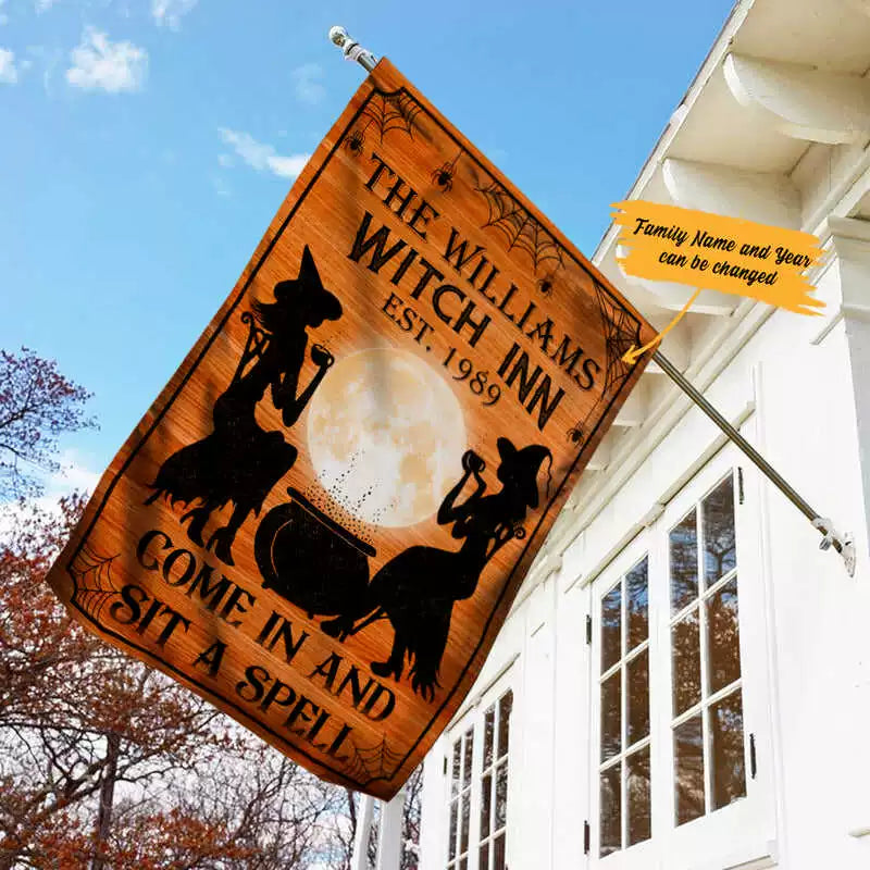 Personalized Witch Halloween Flag img 1