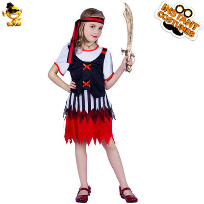 Costume de pirate d'Halloween pour filles, robe de princesse rayée, tenue de spectacle de fête pour enfants