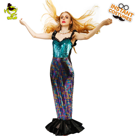 Halloween mermaid costume for women cosplay sequin long dress party performance outfit
