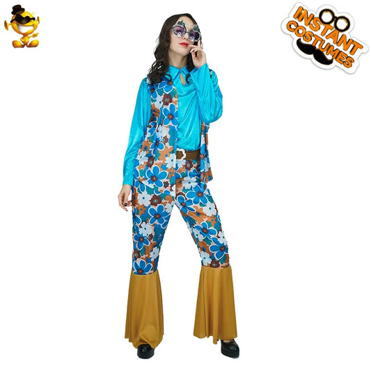 Hippie Costume for Women 70s Disco Party Outfit Flower Power Dress Cosplay Halloween