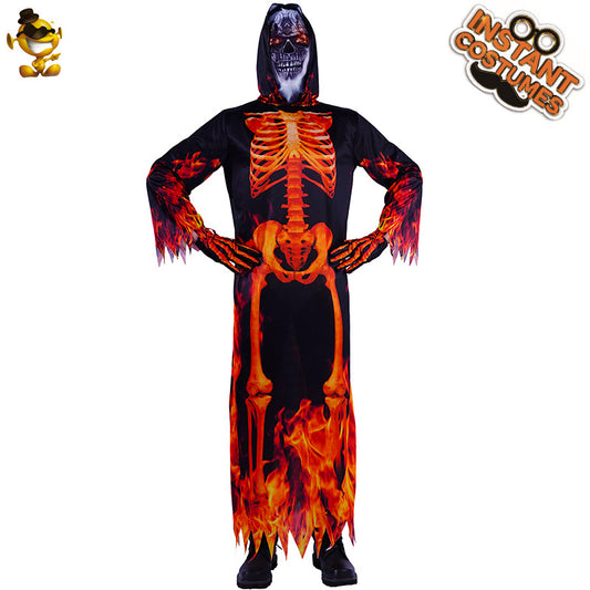 Halloween skeleton flame robe for men scary demon costume cosplay outfit