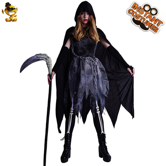 black ghost skeleton costume for halloween cosplay and stage performance