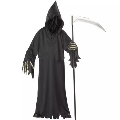 boys grim reaper halloween costume with scythe cosplay outfit for kids