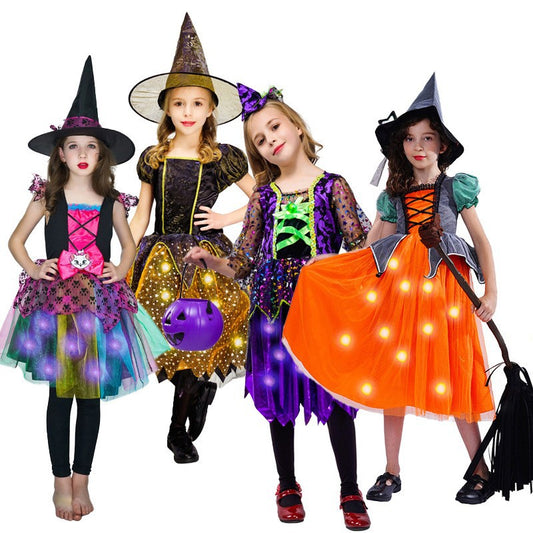 Halloween children's glowing witch cosplay costume for party and stage performance