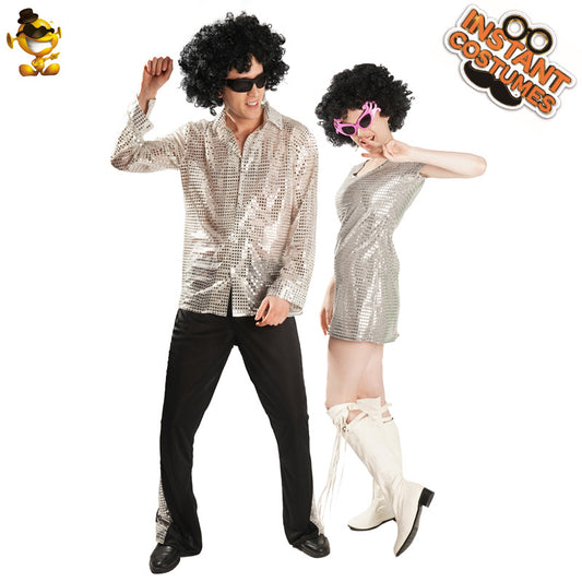 Silver Disco Couple Costume for Party Performance and Cosplay