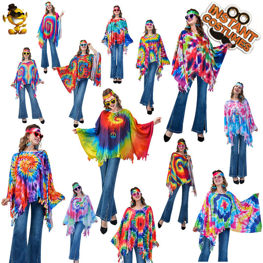 Hippie Cape for Women Vintage Halloween Costume Cosplay Party Outfit