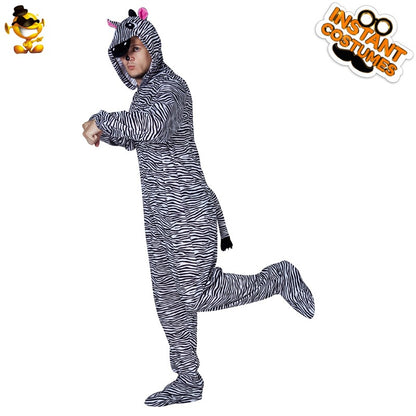 Funny Zebra Onesie Costume for Men Halloween Animal Party Stage Performance Cosplay