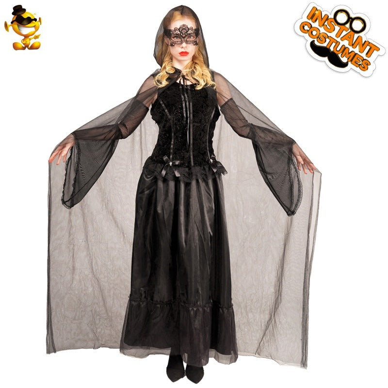 Black Long Dress for Women Halloween Cosplay Costume Stage Performance Party Outfit