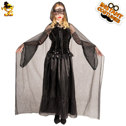 Black Long Dress for Women Halloween Cosplay Costume Stage Performance Party Outfit