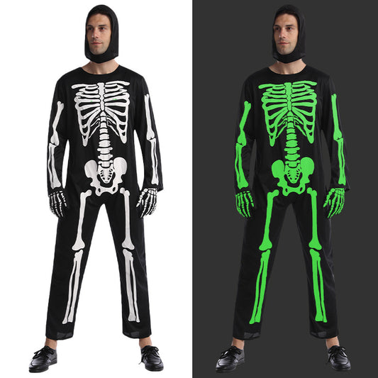 Halloween adult skeleton costume for men scary bone outfit cosplay party stage performance
