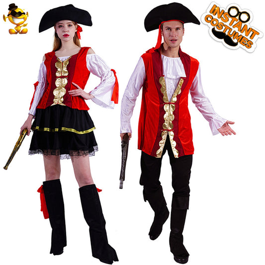 Costume de princesse capitaine pirate pour couples adultes d'Halloween pour cosplay, spectacle sur scène, fête
