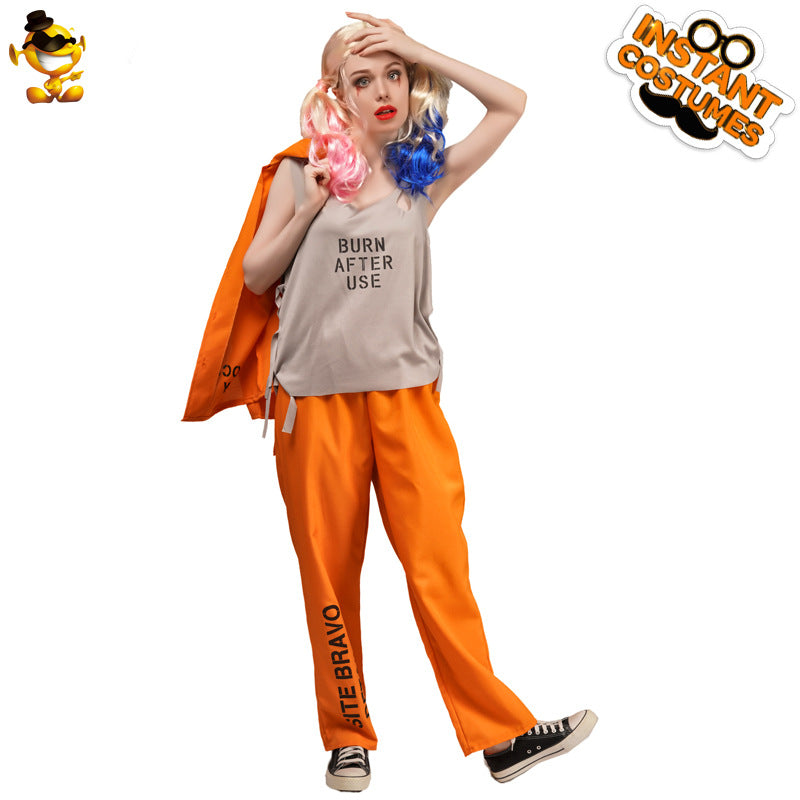 Orange prisoner costume for couples, Halloween cosplay jumpsuit, unisex adult party outfit
