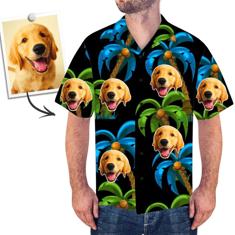 Custom Face Shirt Coconut Tree Men&#39;s Hawaiian Shirt Black img 2