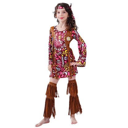Hippie retro dress for women, stage performance costume, cosplay outfit, party wear
