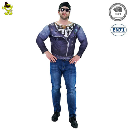 Gladiator Motorcycle Pirate Costume for Men Halloween Cosplay Stage Performance Long Sleeve Digital Print