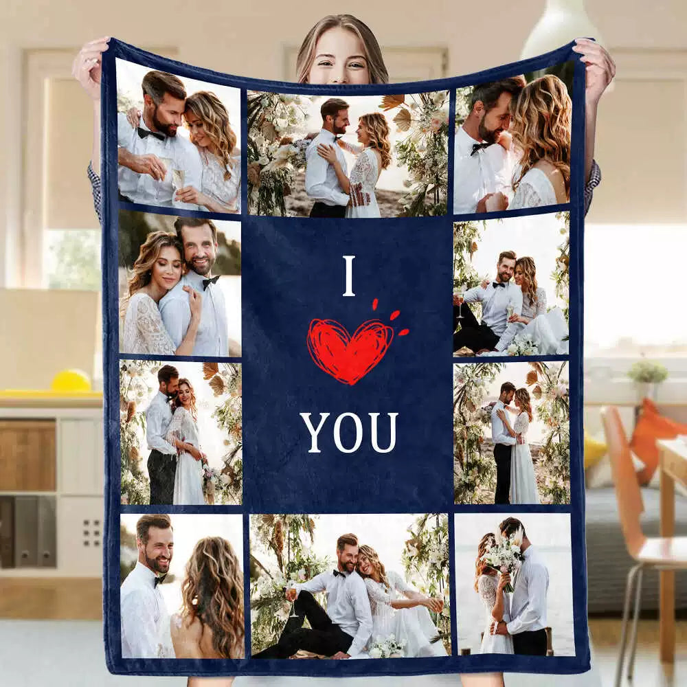 Custom Blanket with 10 Photos Personalized Throw Blanket