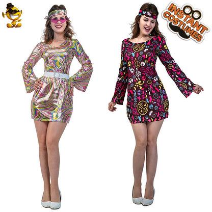 Cape hippie pour femme, costume d'Halloween vintage, tenue de fête cosplay