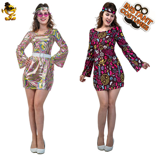 Cape hippie pour femme, costume d'Halloween vintage, tenue de fête cosplay