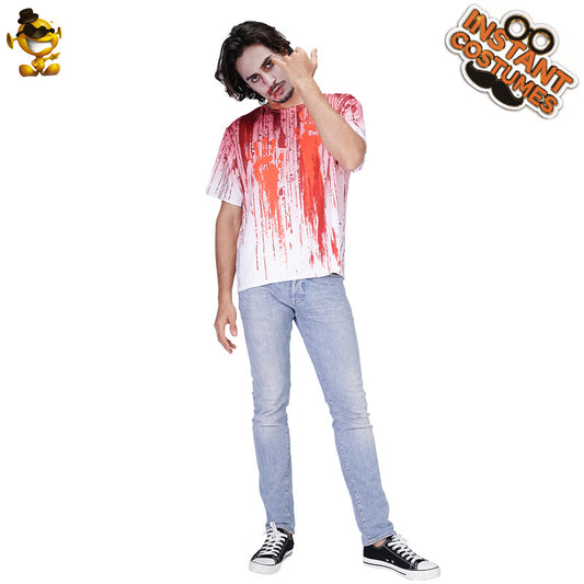 Halloween zombie bloodstain t-shirt adult men horror cosplay costume for stage and party