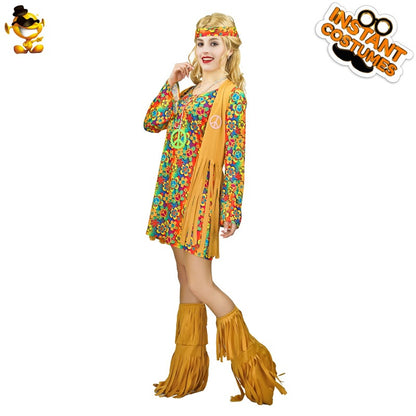 Disfraz de hippie para mujer, estilo vintage de los años 60, para cosplay, fiesta de Halloween.