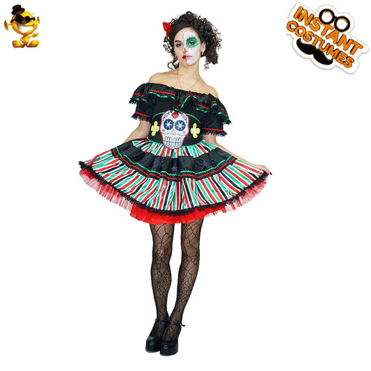 Halloween adult women's Day of the Dead bride dress skeleton costume for stage performance and party