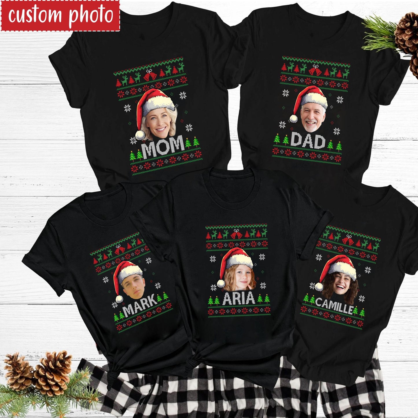 Personalized Family Christmas Shirt, Custom Face Santa Shirt img 1